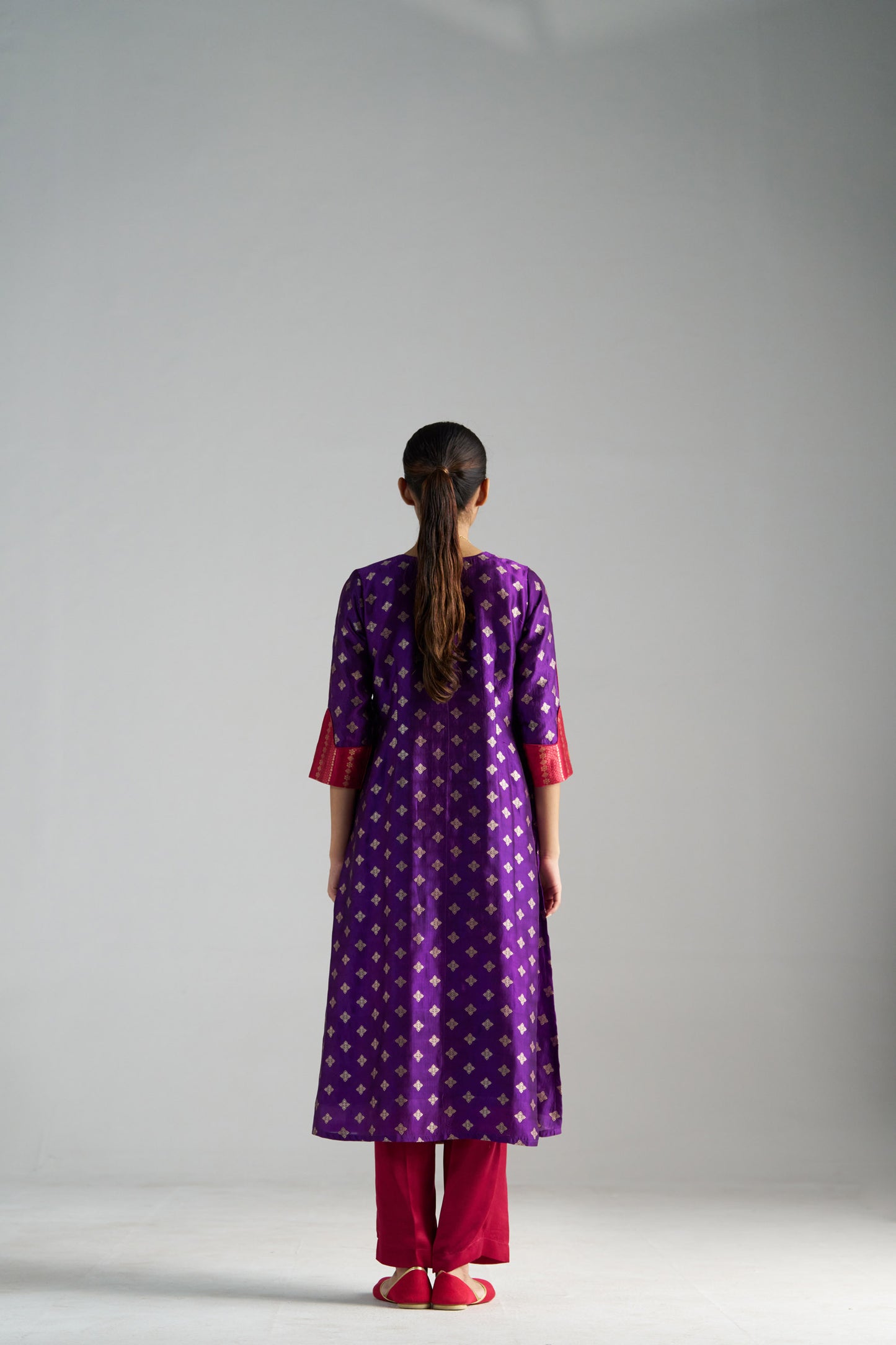 Pink And Purple Brocade A-line Kurta With Pants