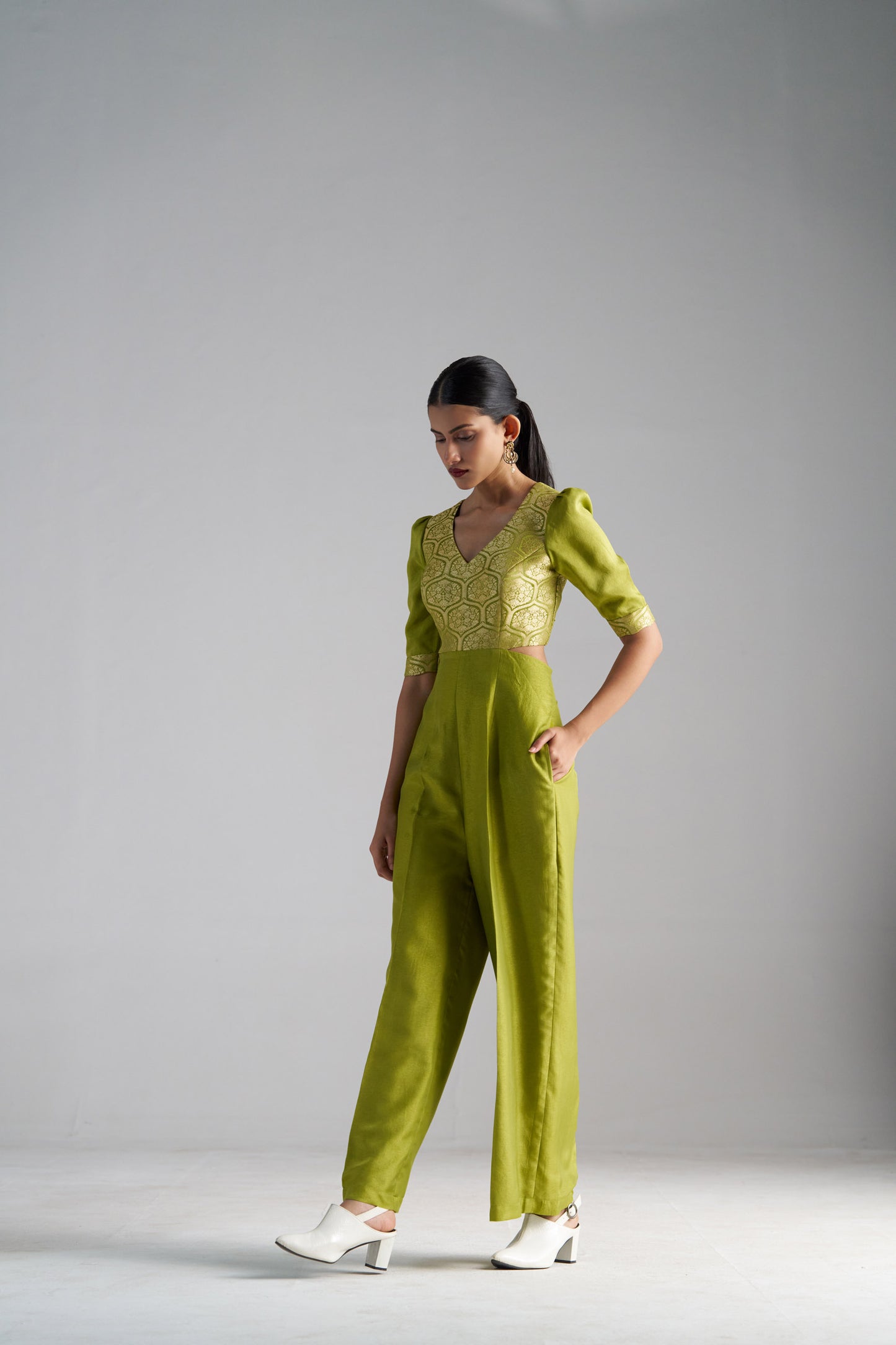 Green Brocade Jumpsuit
