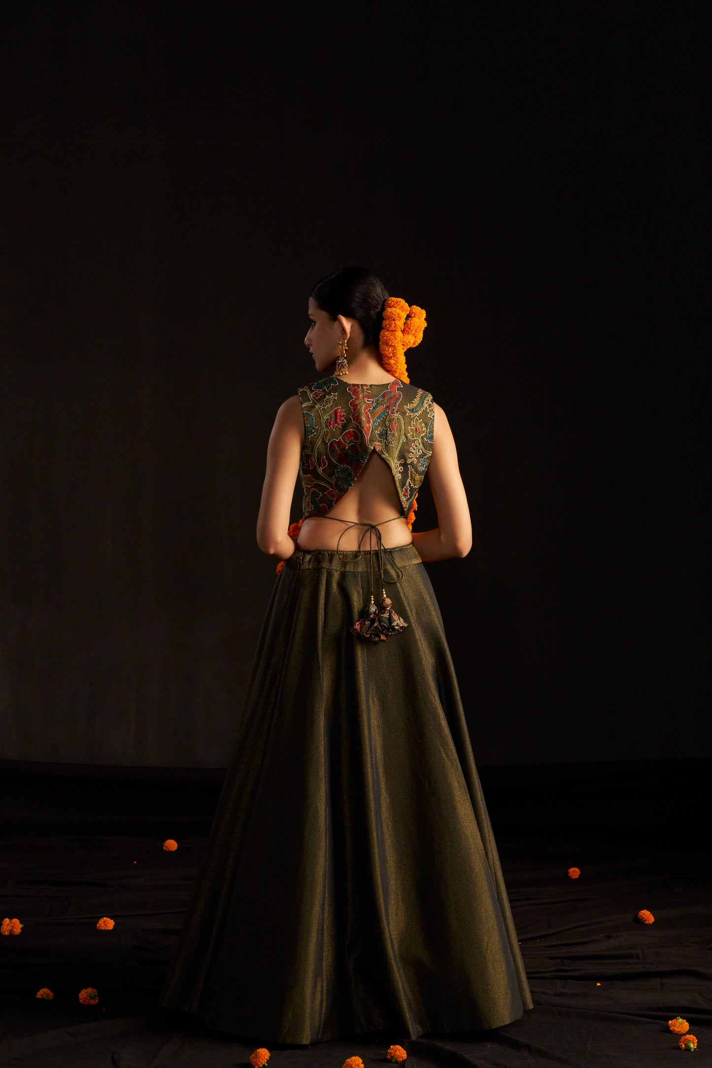 Black Kalamkari Top And Skirt