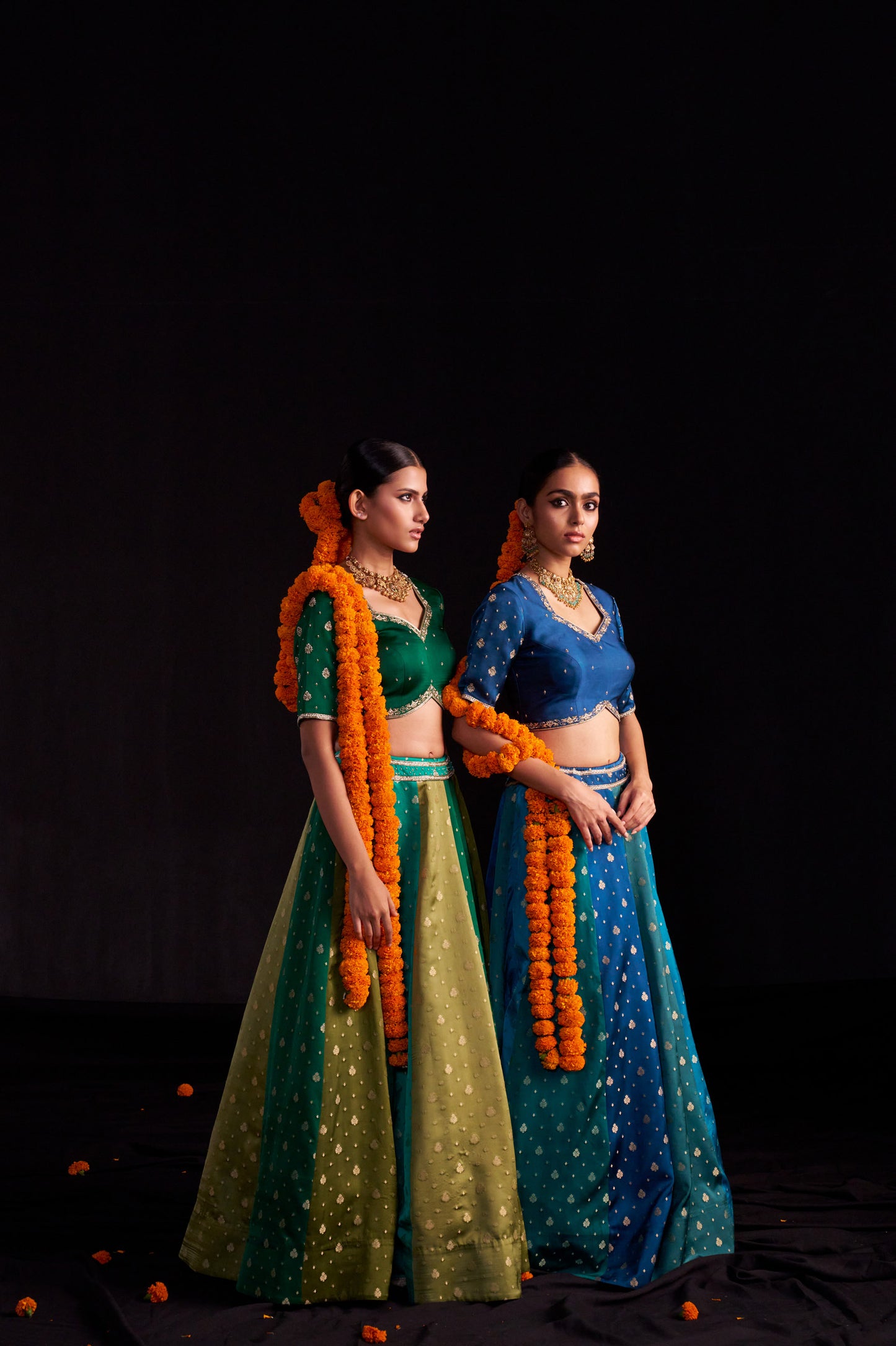 Blue Banarasi Lehengha, Blouse Paired With Organza Handembroidered Dupatta