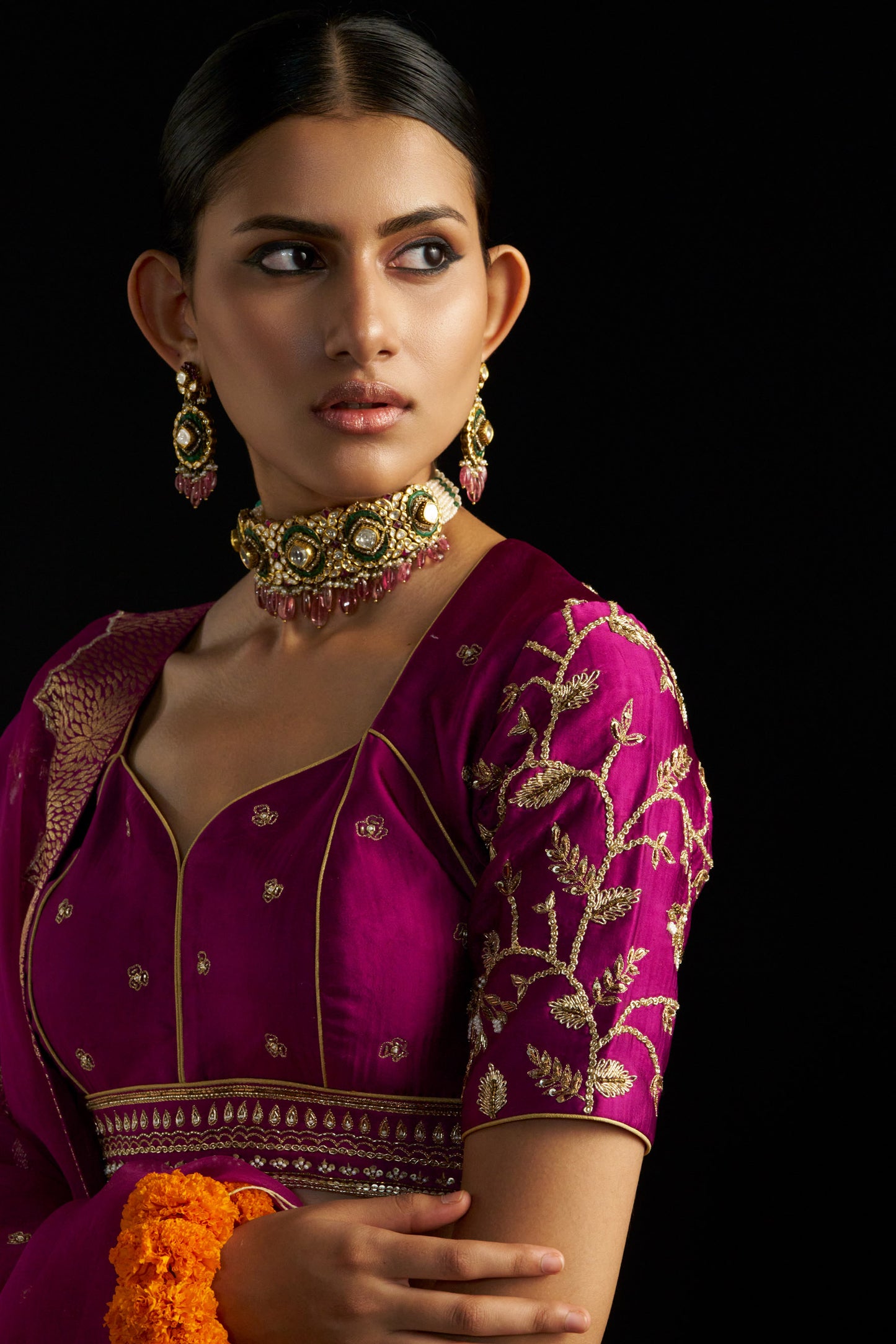 Magenta Brocade Lehengha Paired With Silk Blouse And Organza Dupatta