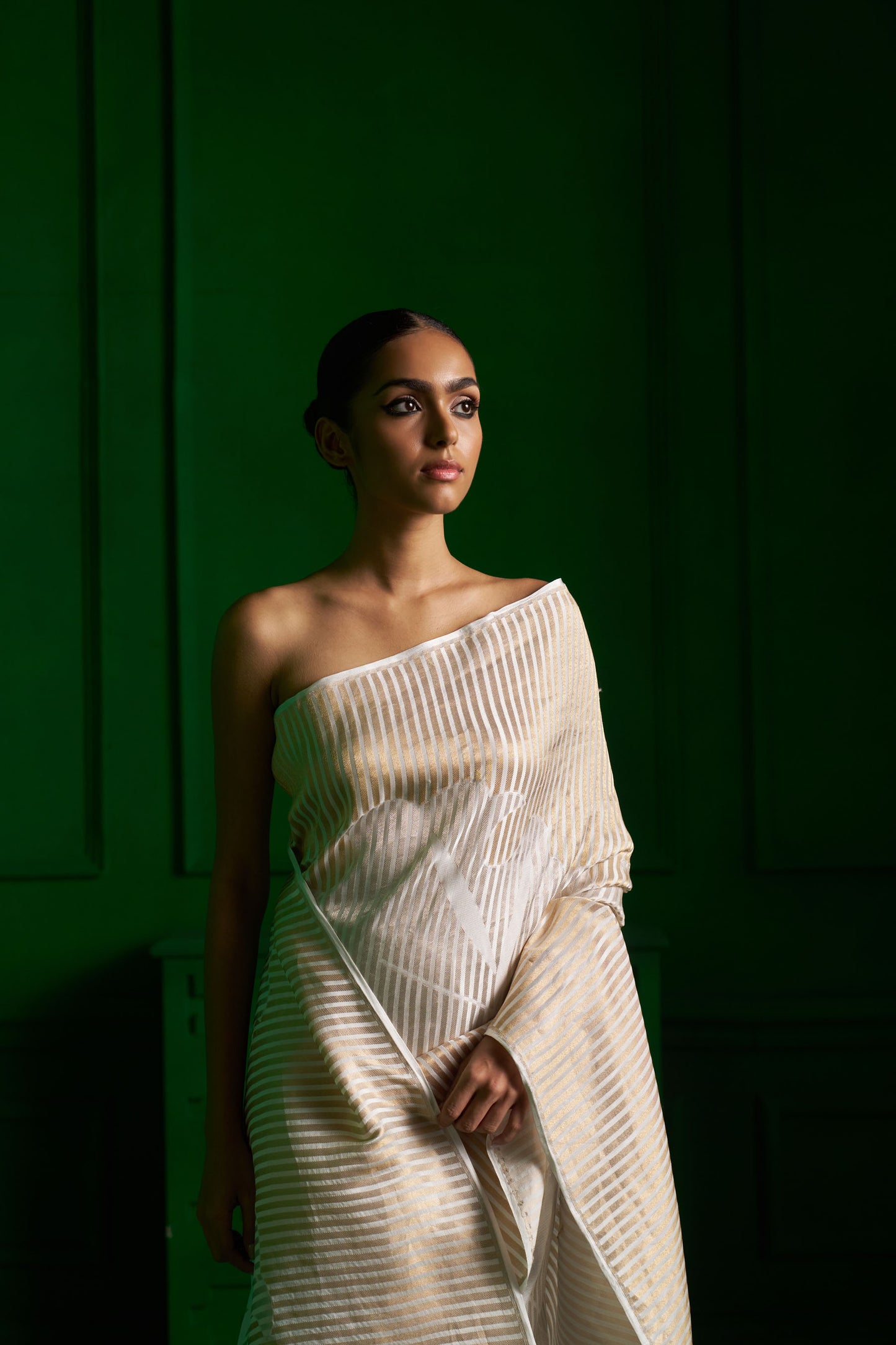 Moti Safed Saree handwoven in Banaras.