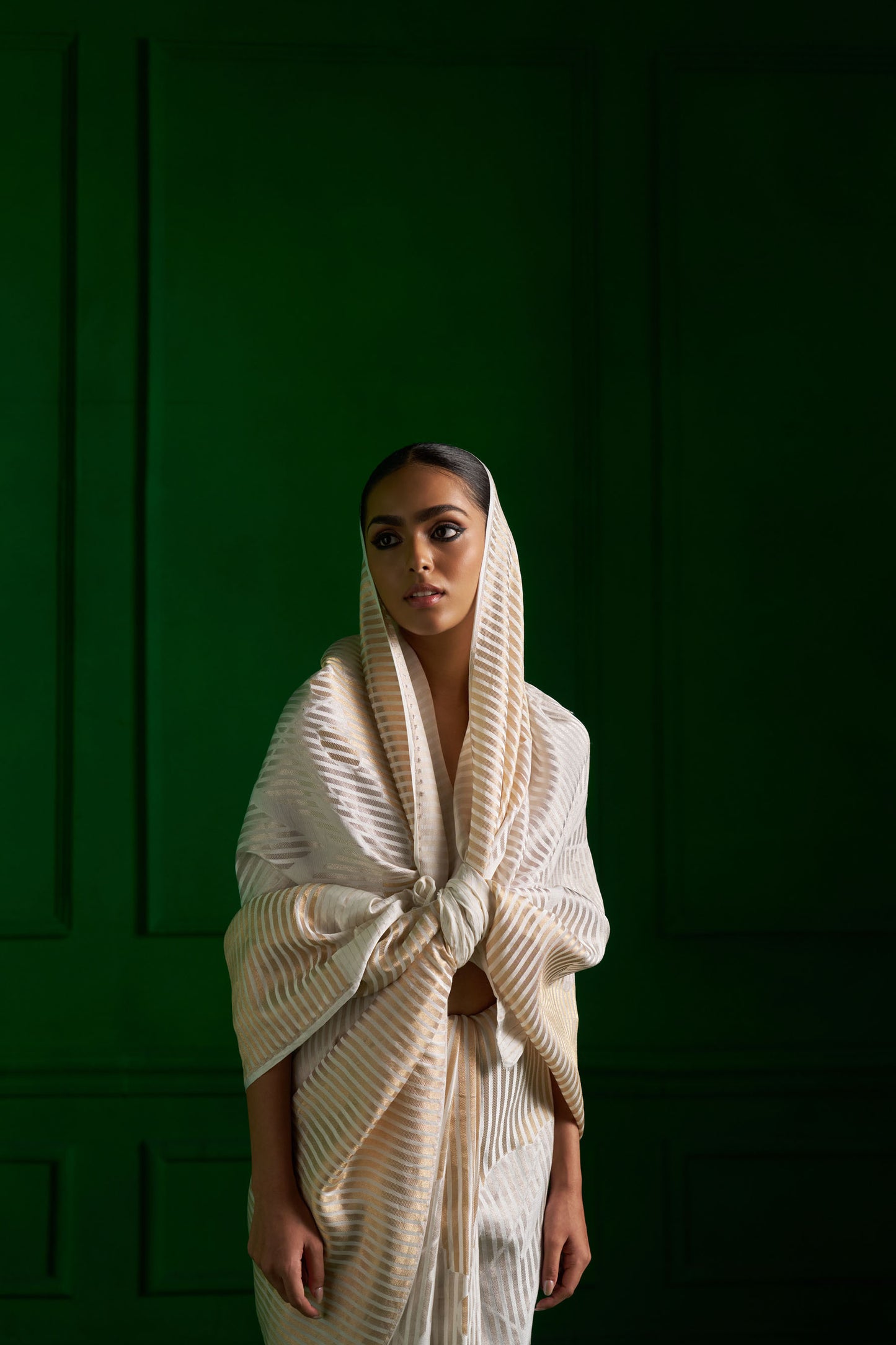 Moti Safed Saree handwoven in Banaras.