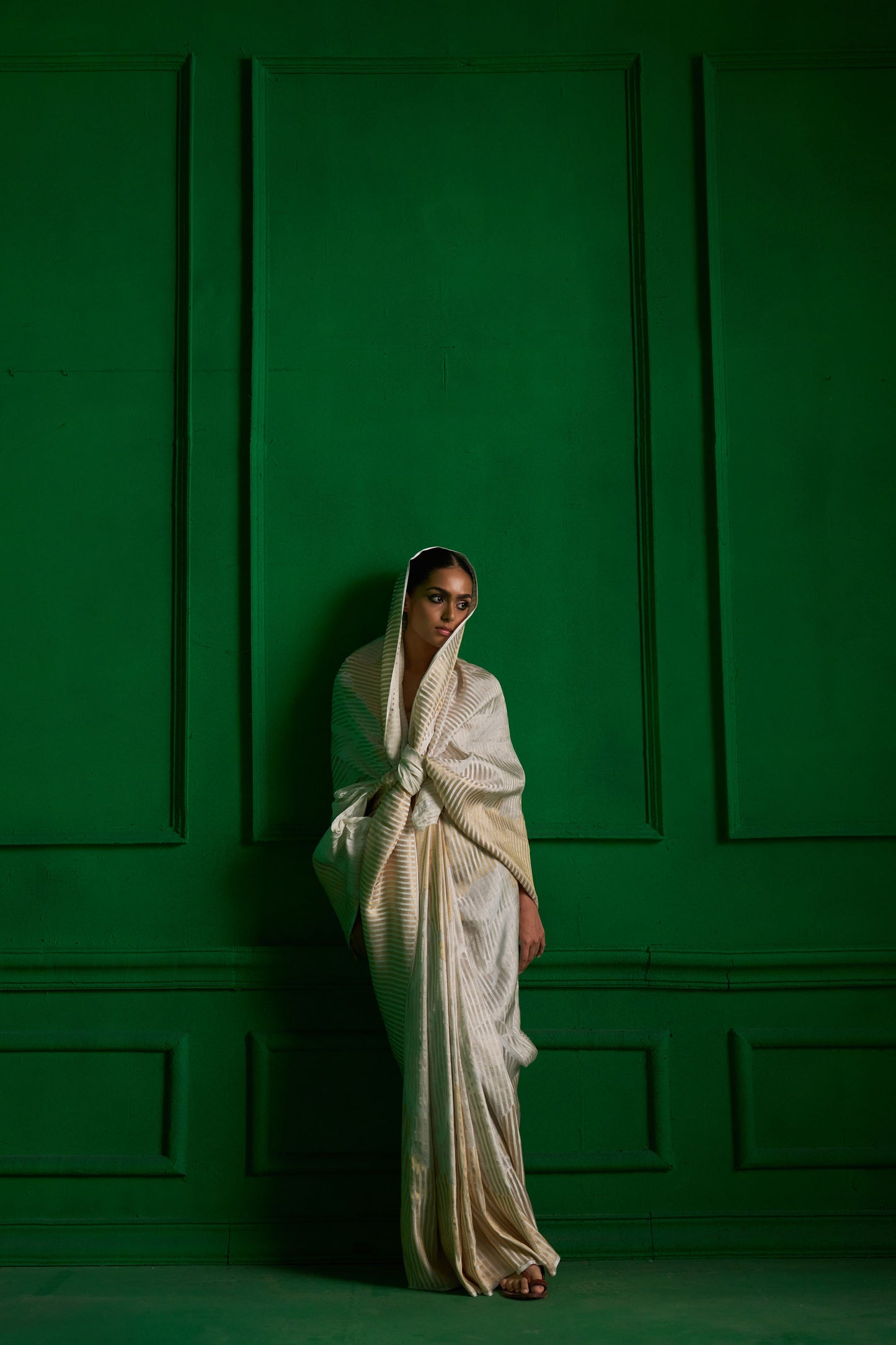 Moti Safed Saree handwoven in Banaras.