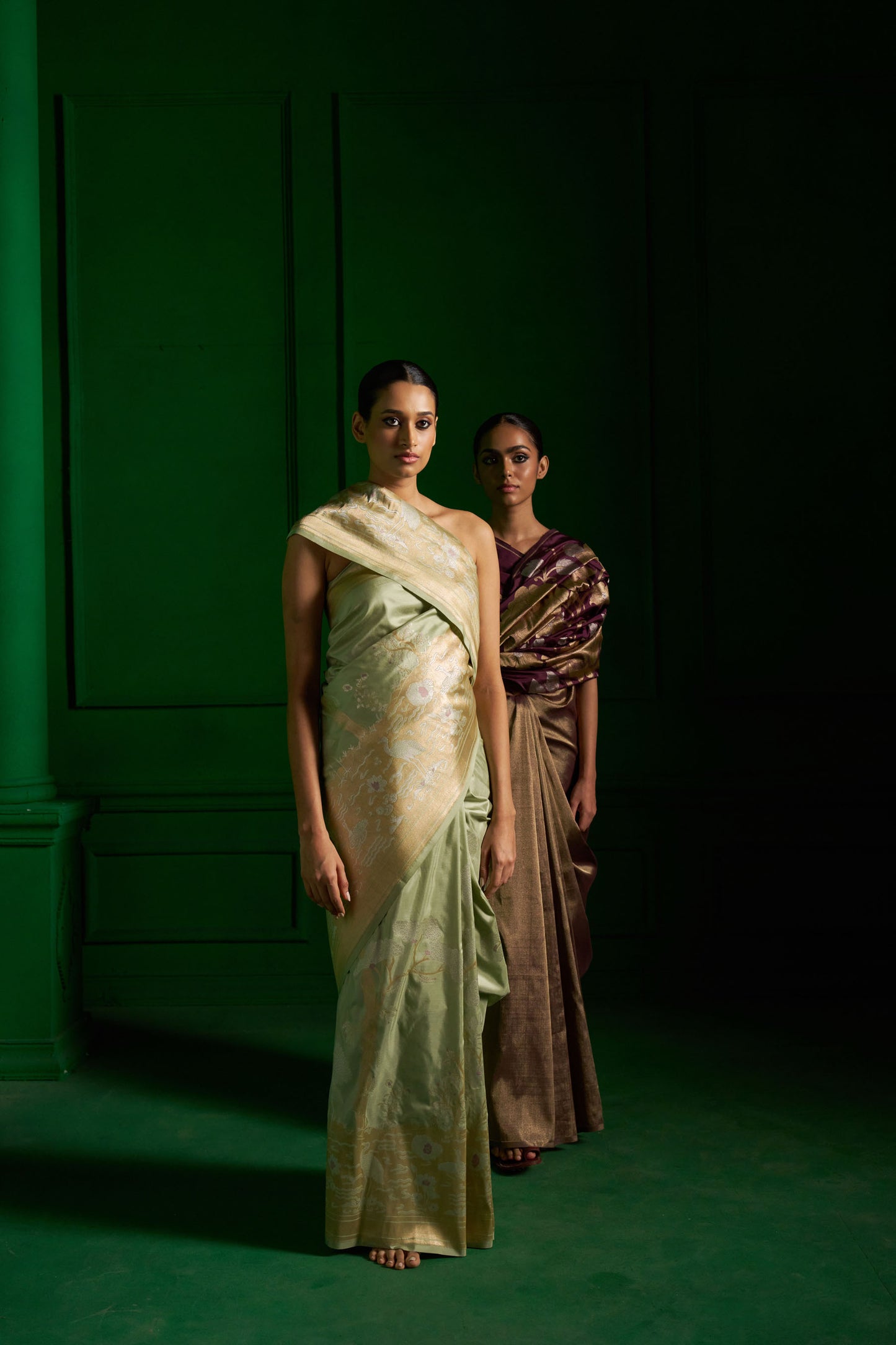 Pista Saree handwoven from Banaras