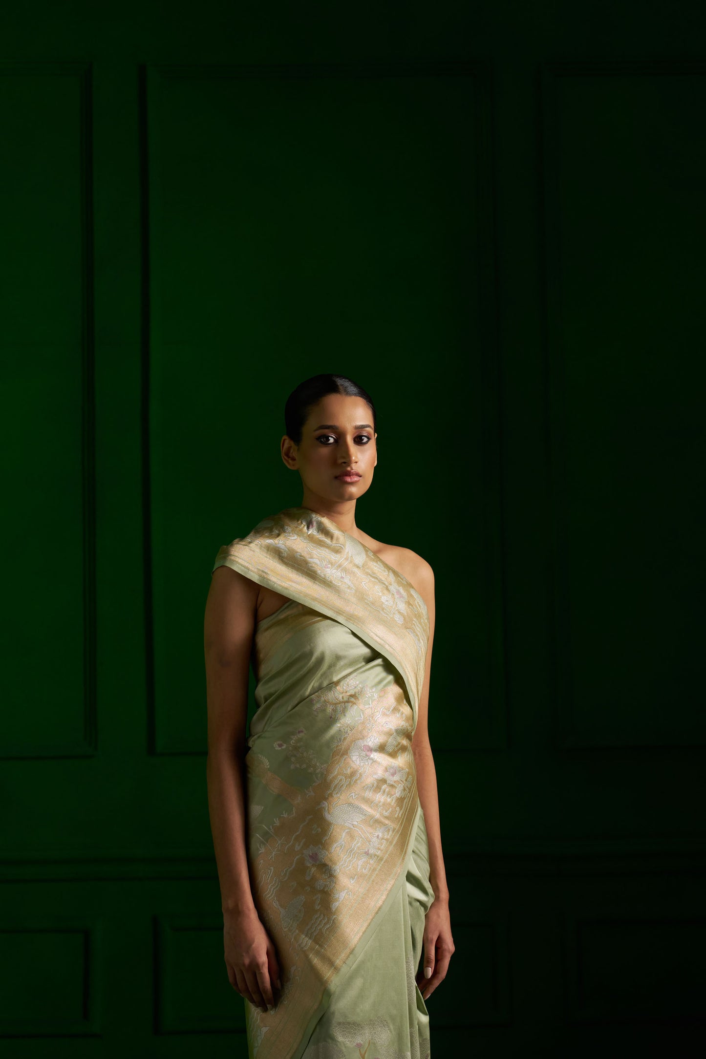 Pista Saree handwoven from Banaras