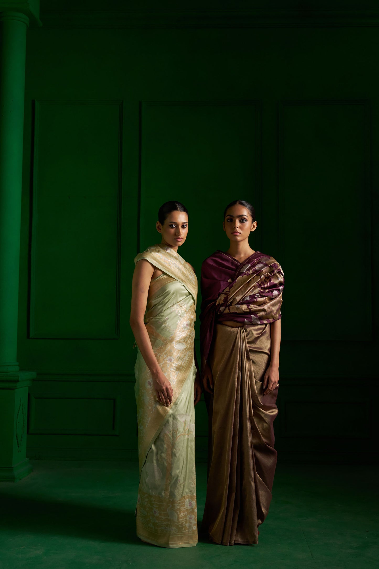 Pista Saree handwoven from Banaras