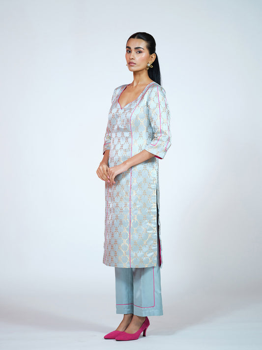 Sky Blue Banarasi Brocade Kurta Set