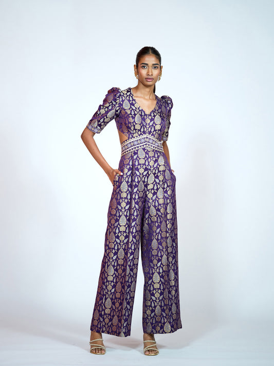 Purple Brocade Jumpsuit