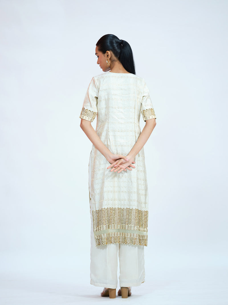 White Brocade Kurta Set