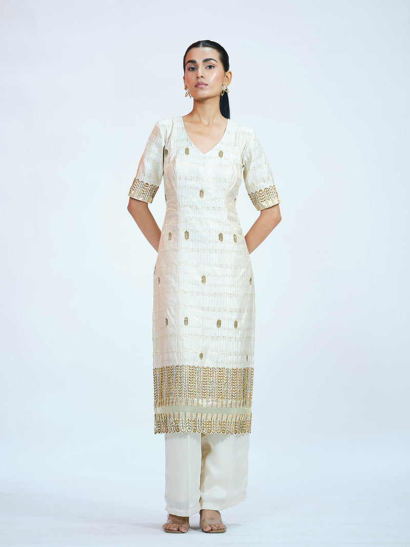 White Brocade Kurta Set