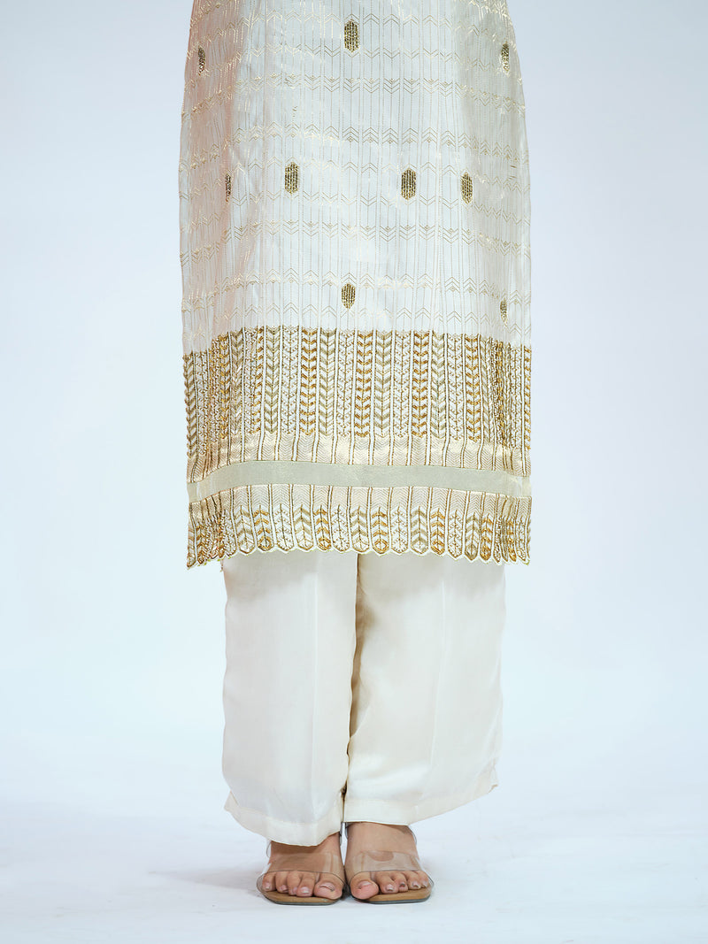 White Brocade Kurta Set