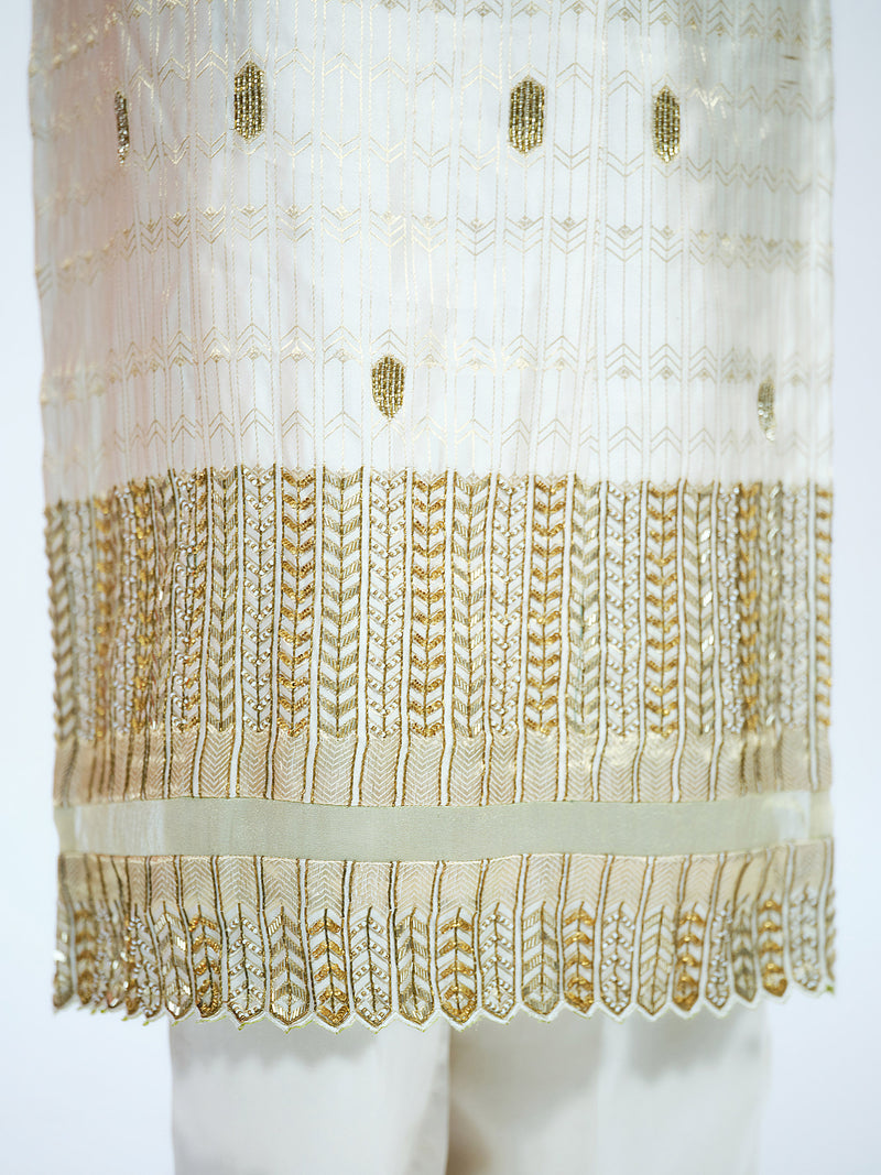 White Brocade Kurta Set
