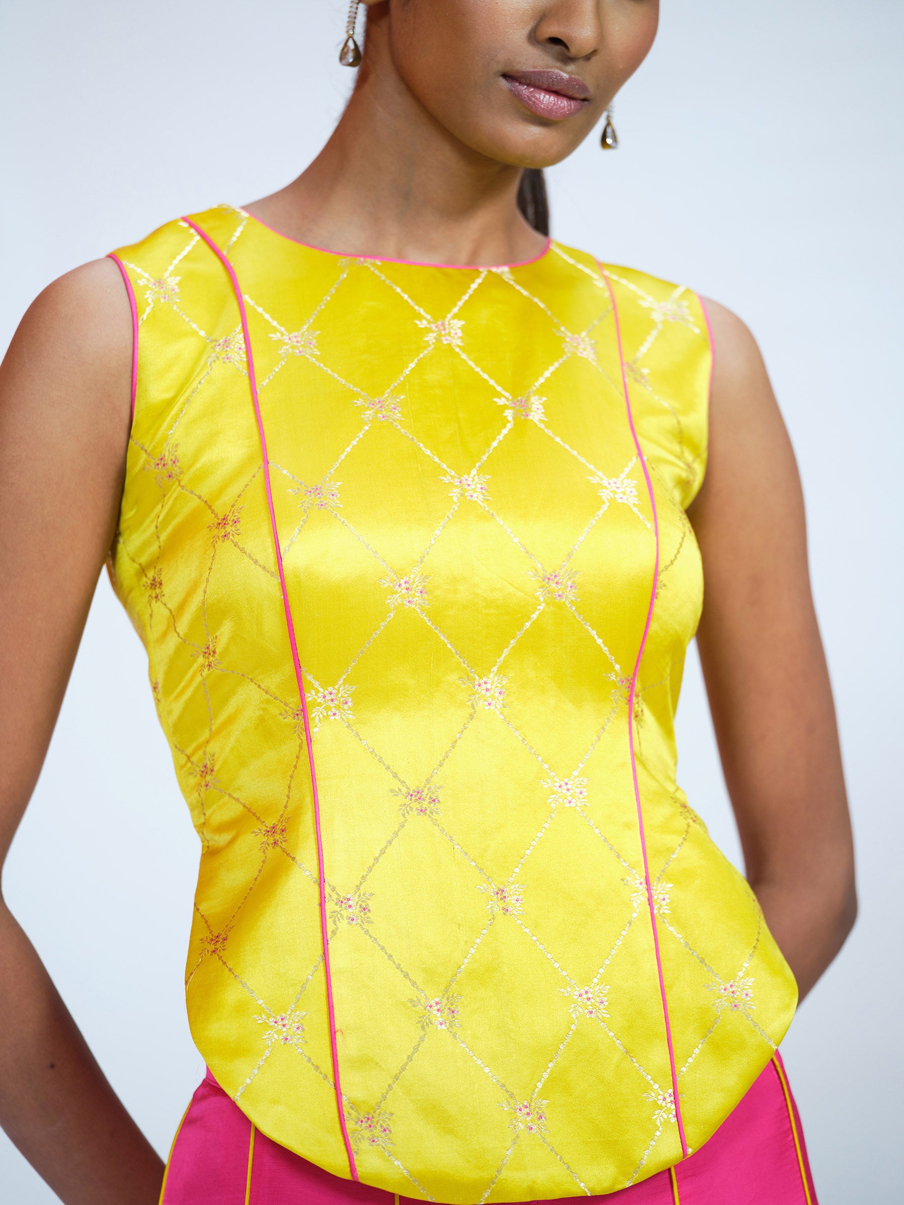 Yellow Brocade & Pink Palazzo Set