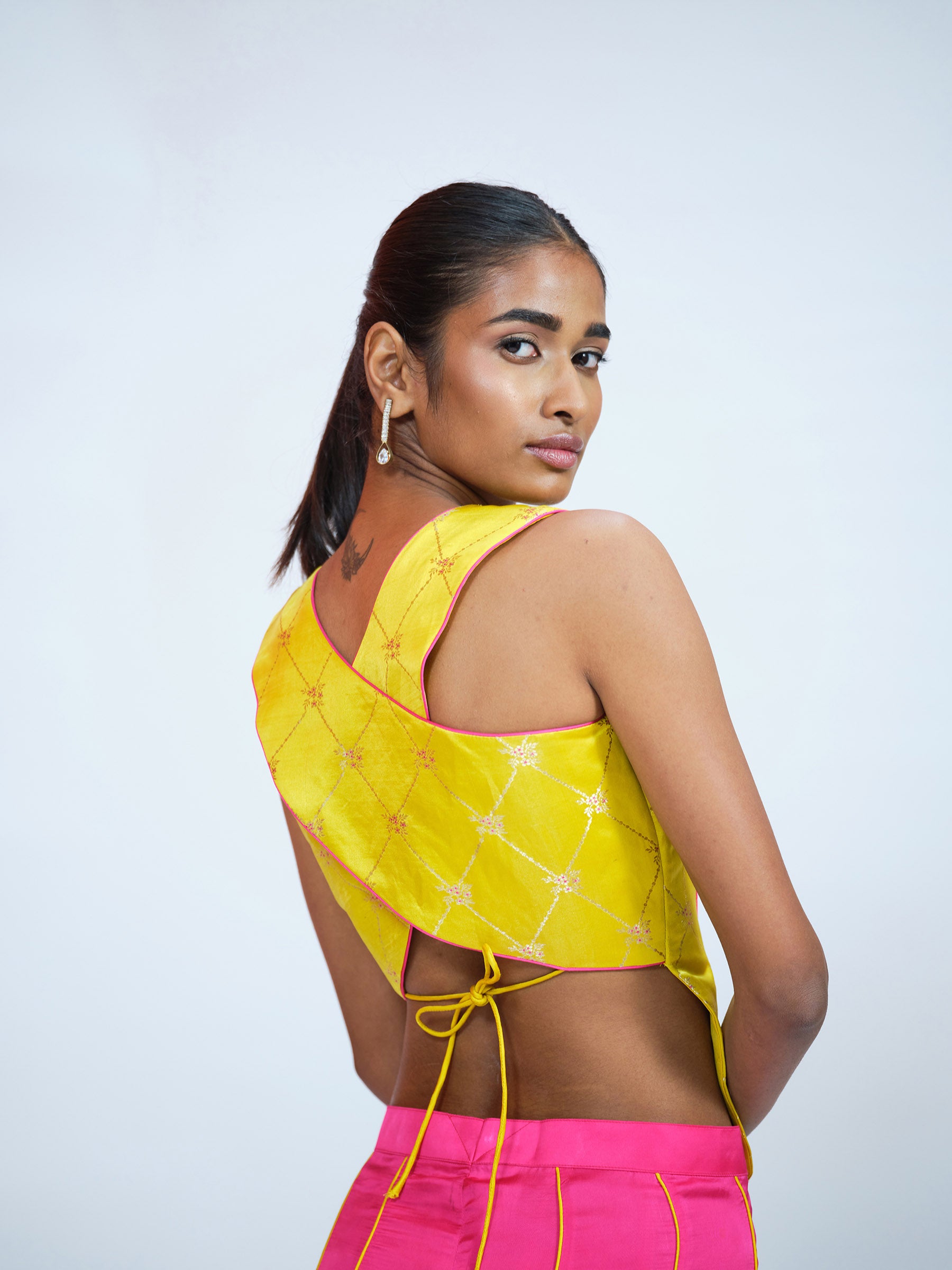 Yellow Brocade & Pink Palazzo Set