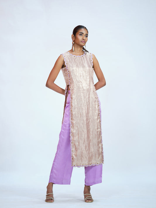 Purple Tissue Brocade Kurta Set
