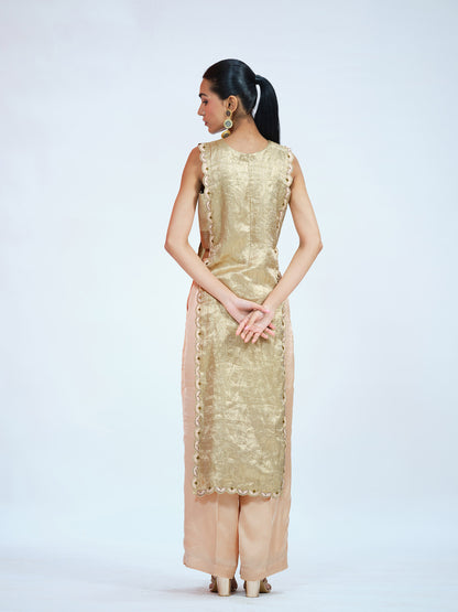 Peach Tissue Brocade Kurta Set