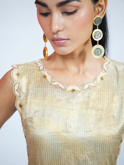 Peach Tissue Brocade Kurta Set
