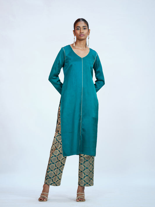 Green Banarasi Brocade Kurta Set