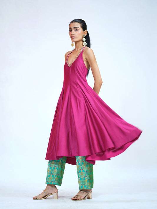 Magenta Halter Neck Kurta Set