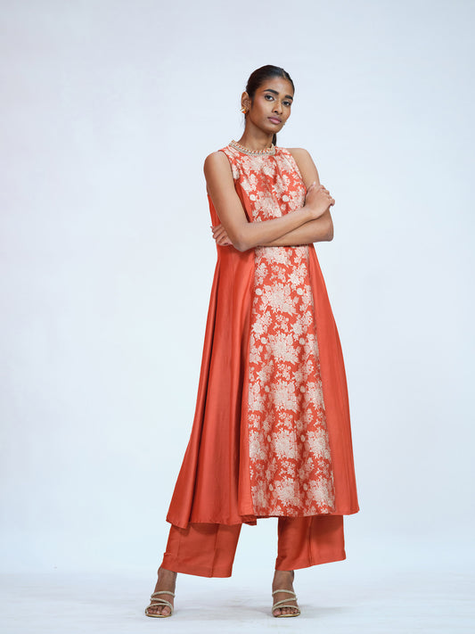 Rust Brocade Anarkali Set