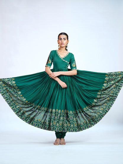 Green Silk-Brocade Anarkali Set