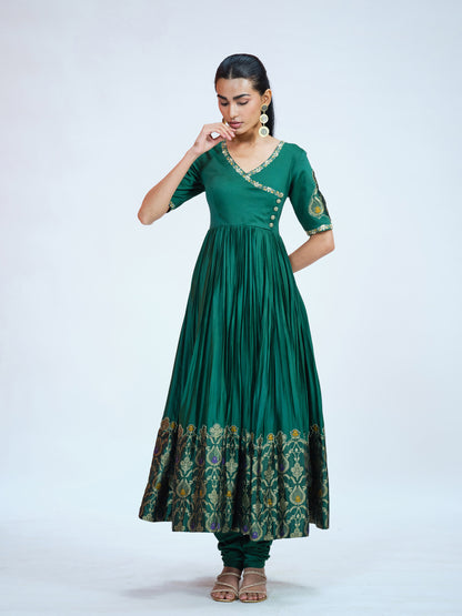 Green Silk-Brocade Anarkali Set