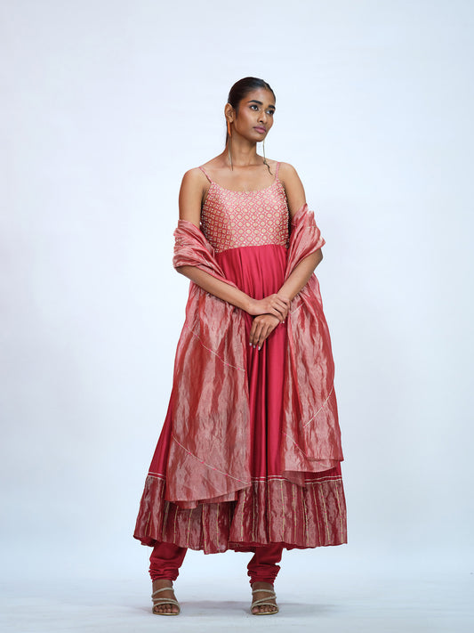 Cherry Red Anarkali Set