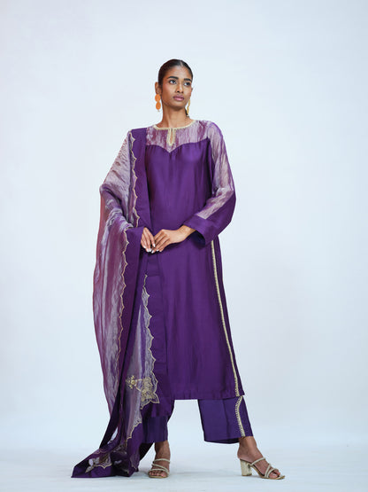 Purple Tissue Kurta Set