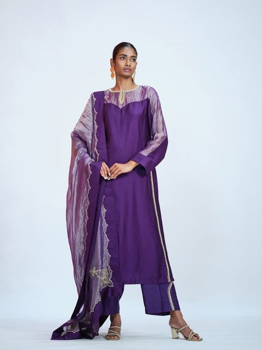 Purple Tissue Kurta Set