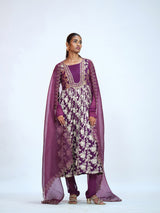 Beetroot Georgette Brocade Anarkali Set