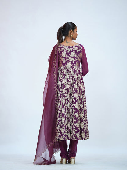Beetroot Georgette Brocade Anarkali Set