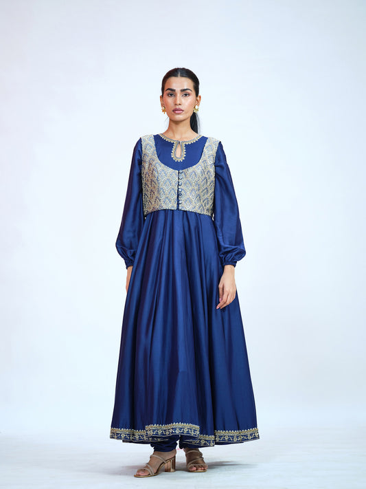 Royal Blue Silk Anarkali Set