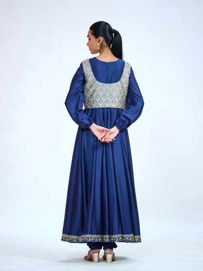 Royal Blue Silk Anarkali Set