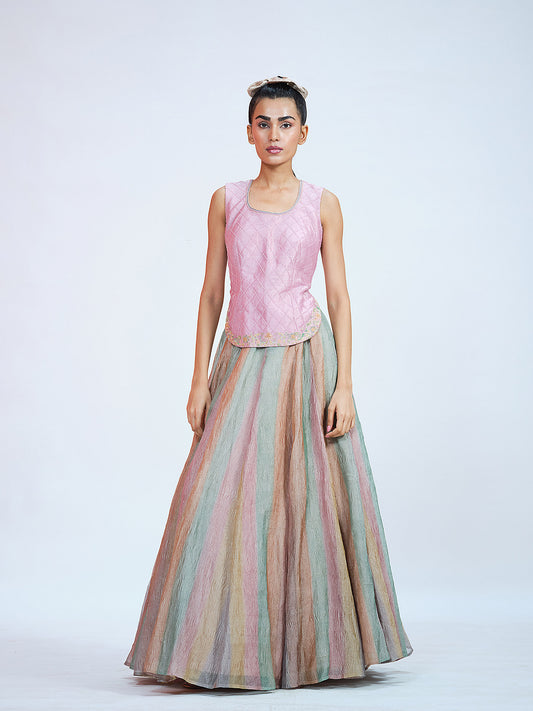 Pastel Crushed Tissue Lehenga