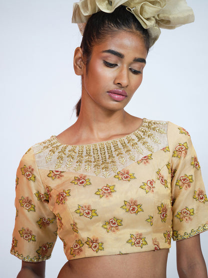 Floral Beige Tissue Lehenga