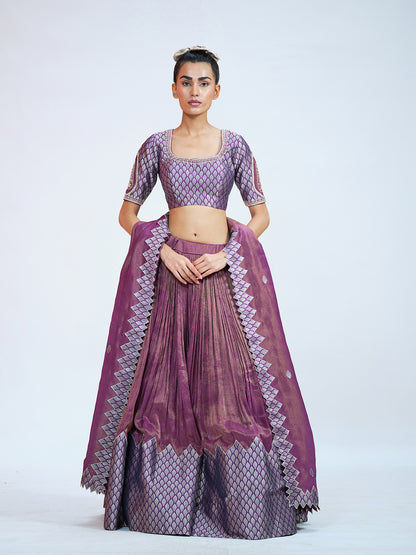 Purple Tissue and Brocade Lehenga