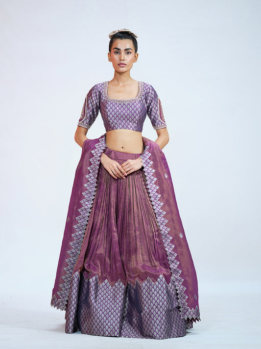 Purple Tissue and Brocade Lehenga