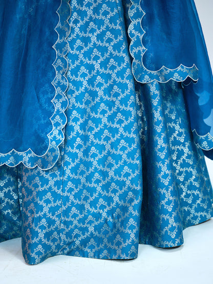 Teal Blue Brocade Lehenga
