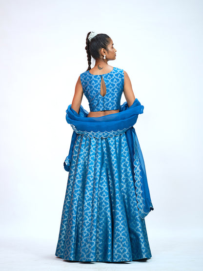 Teal Blue Brocade Lehenga