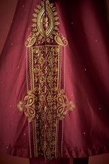 Maroon Kurta, Pants And Shaded Tissue Dupatta With Hand Embroidered Details