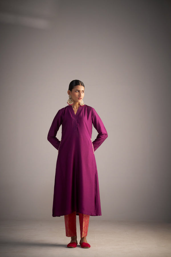 Magenta Pink Kurta With Brocade Pants