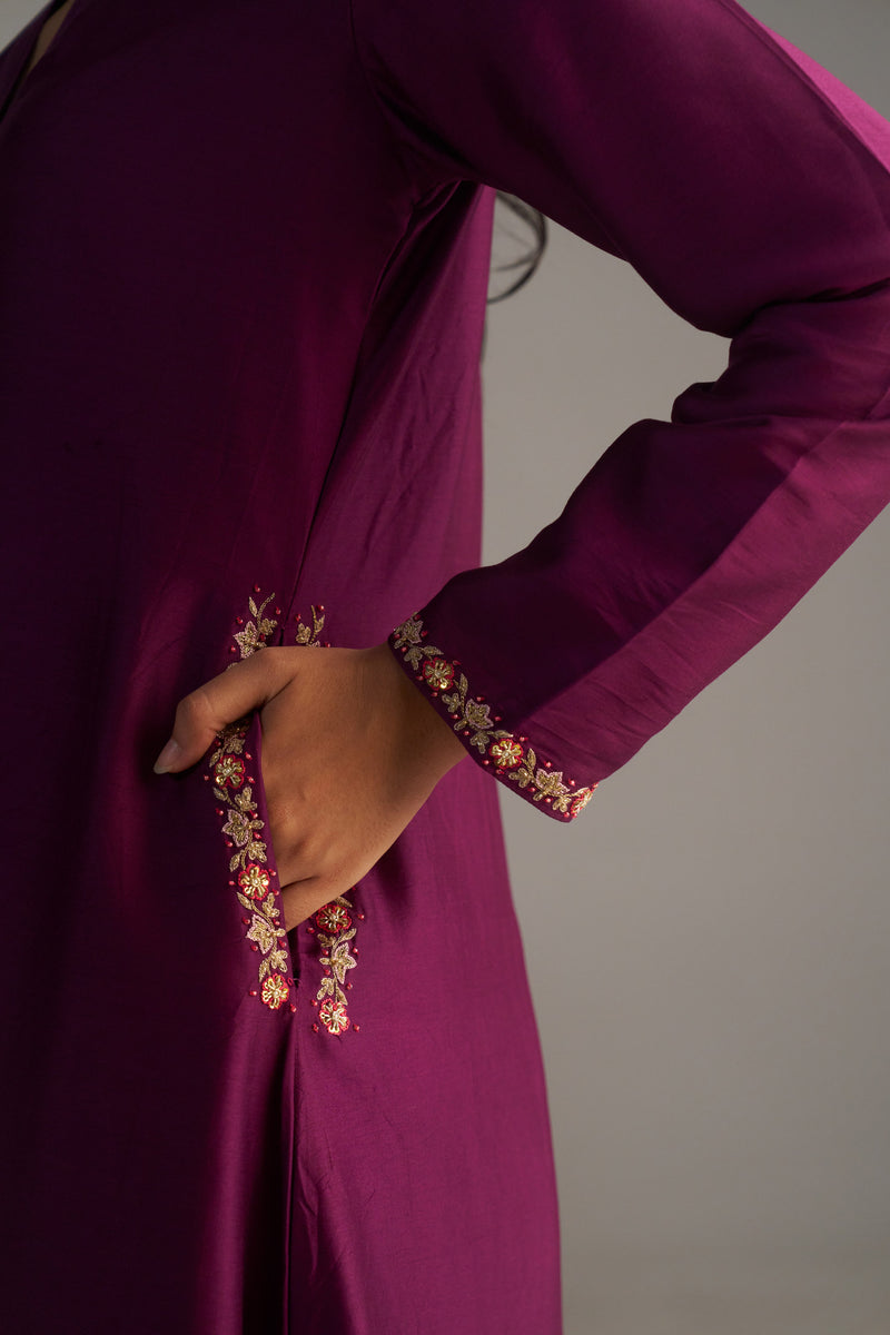 Magenta Pink Kurta With Brocade Pants