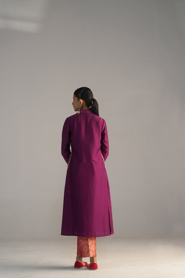 Magenta Pink Kurta With Brocade Pants