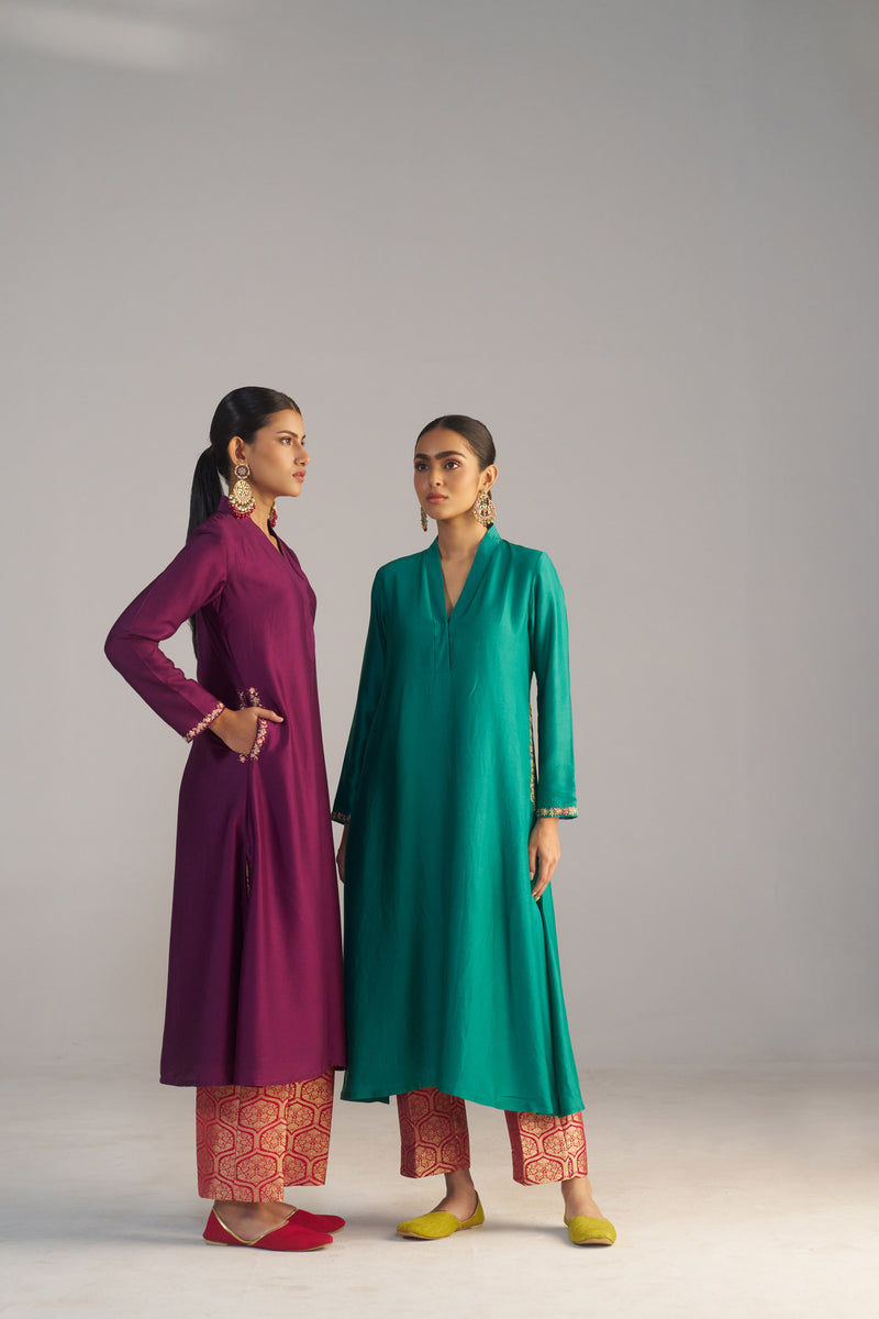 Magenta Pink Kurta With Brocade Pants