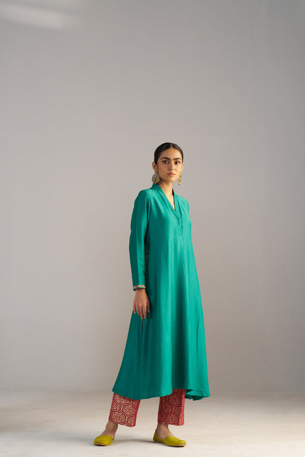 Green Kurta With Brocade Pants