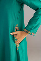 Green Kurta With Brocade Pants