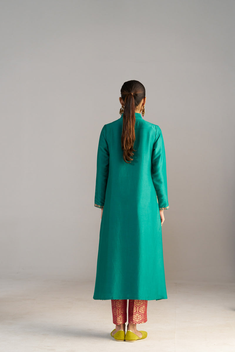 Green Kurta With Brocade Pants