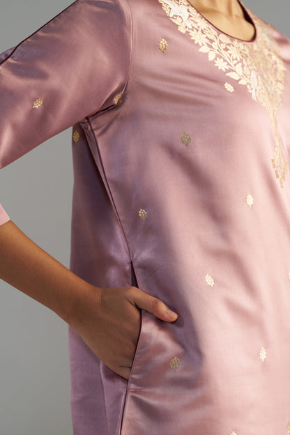 Blush Pink Banarasi Kurta With Pants