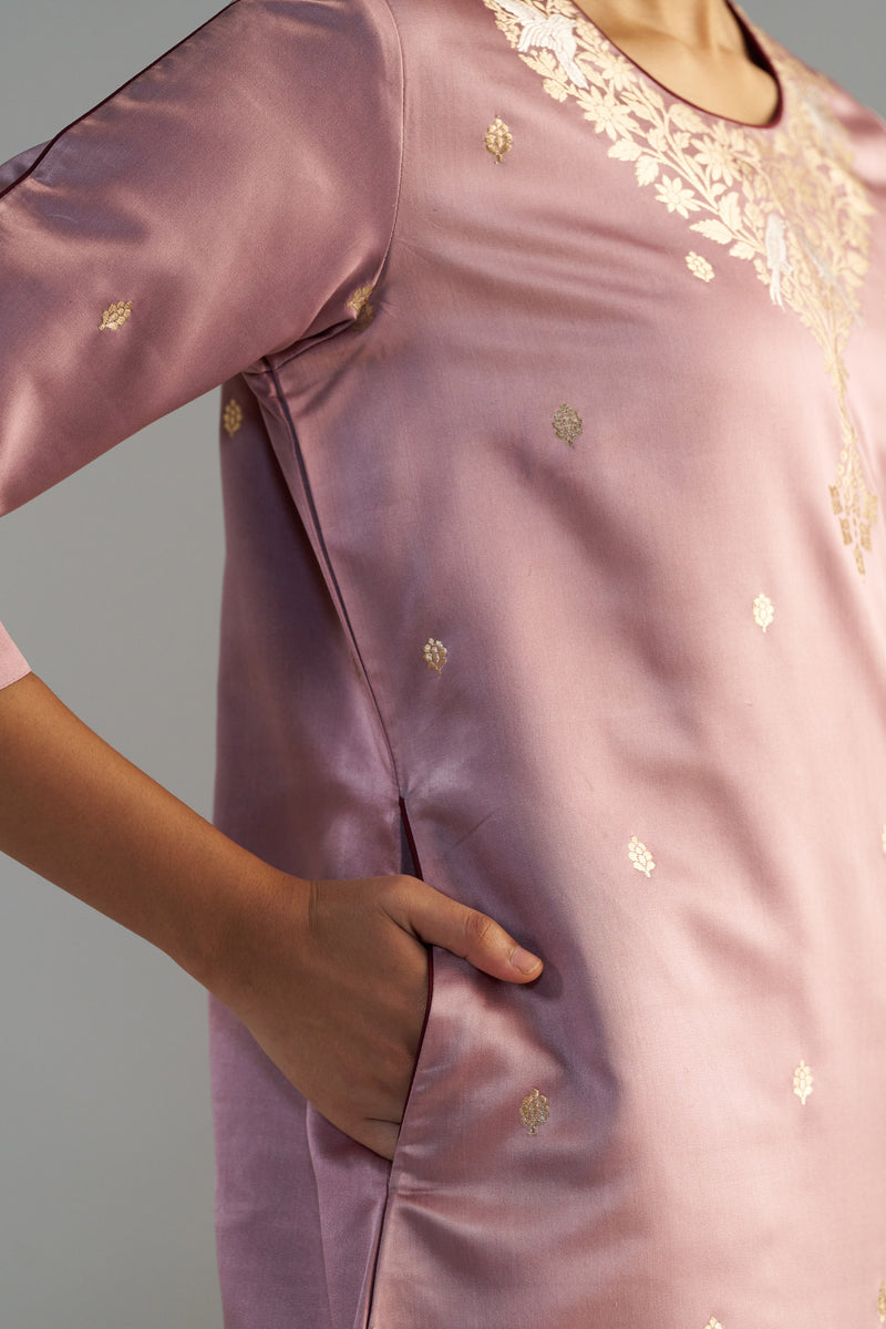 Blush Pink Banarasi Kurta With Pants